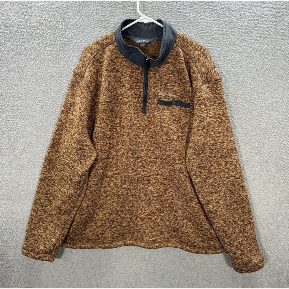 Eddie Bauer‎ Sweater Adult 2XL XXL Brown Knit Fleece 1/4 Zip Pullover Outdoors